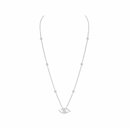 Messika Lucky Eye pave long necklace, white gold, diamonds