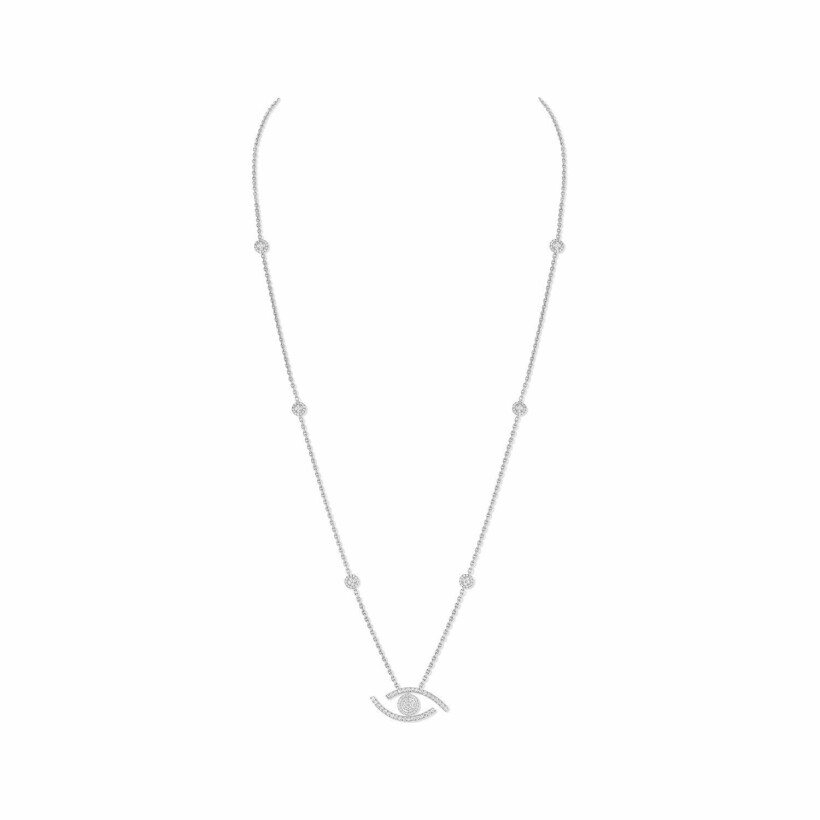 Messika Lucky Eye pave long necklace, white gold, diamonds