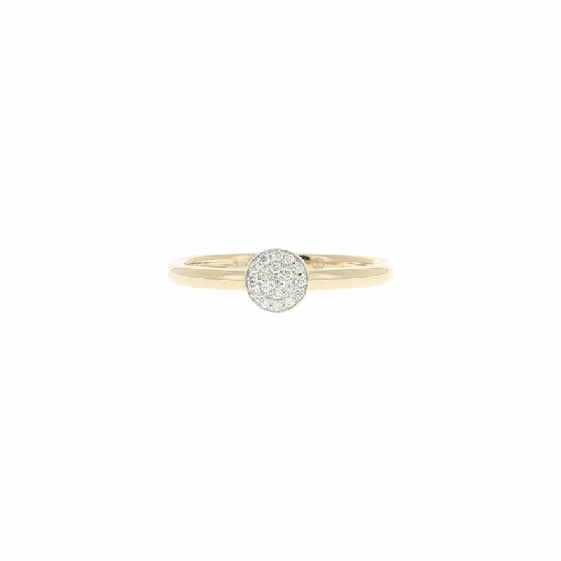 Mini two-tone round ring in pink gold, white gold and diamonds