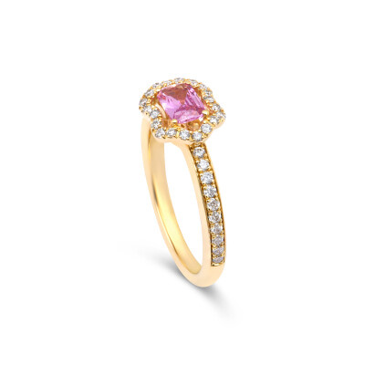 Bague New Miss en or rose, saphir rose taille radiant et diamants