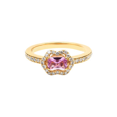 Bague New Miss en or rose, saphir rose taille radiant et diamants