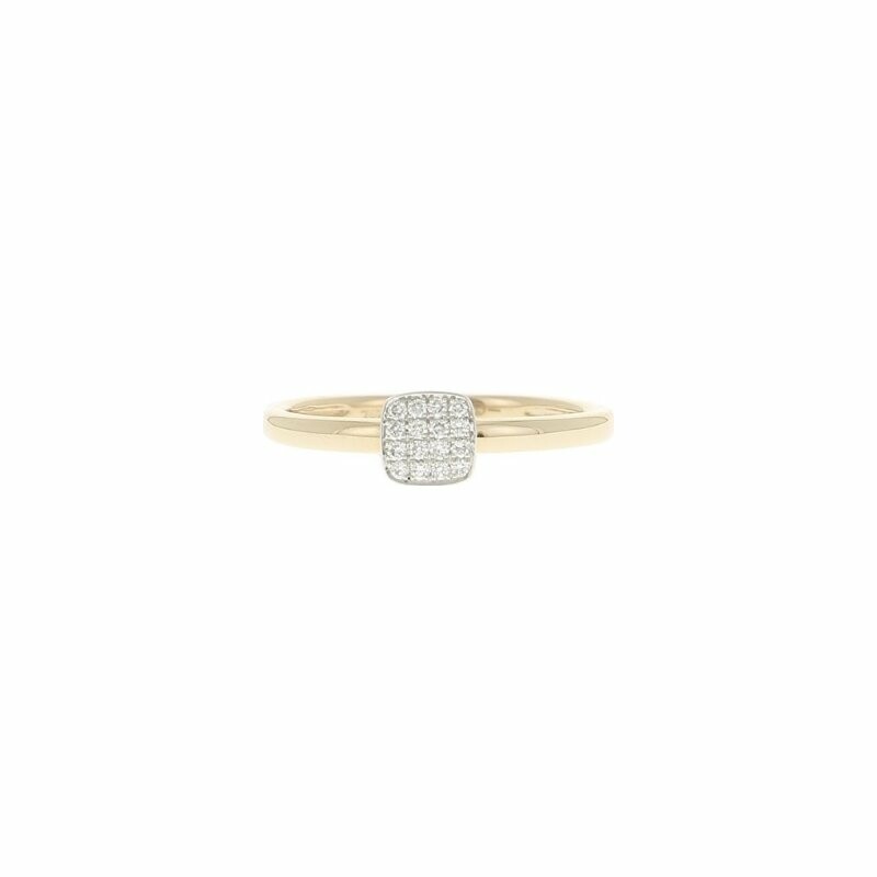 Mini two-tone cushion ring in pink gold, white gold and diamonds