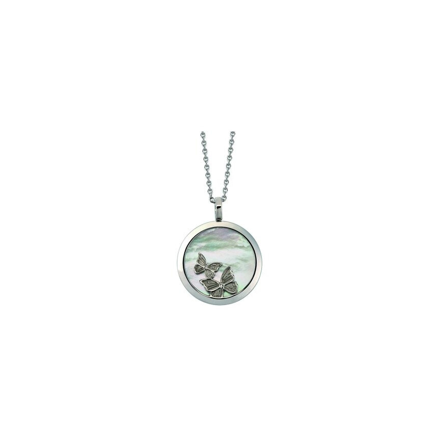 Baile de Mariposas Pendant in white gold and mother of pearl