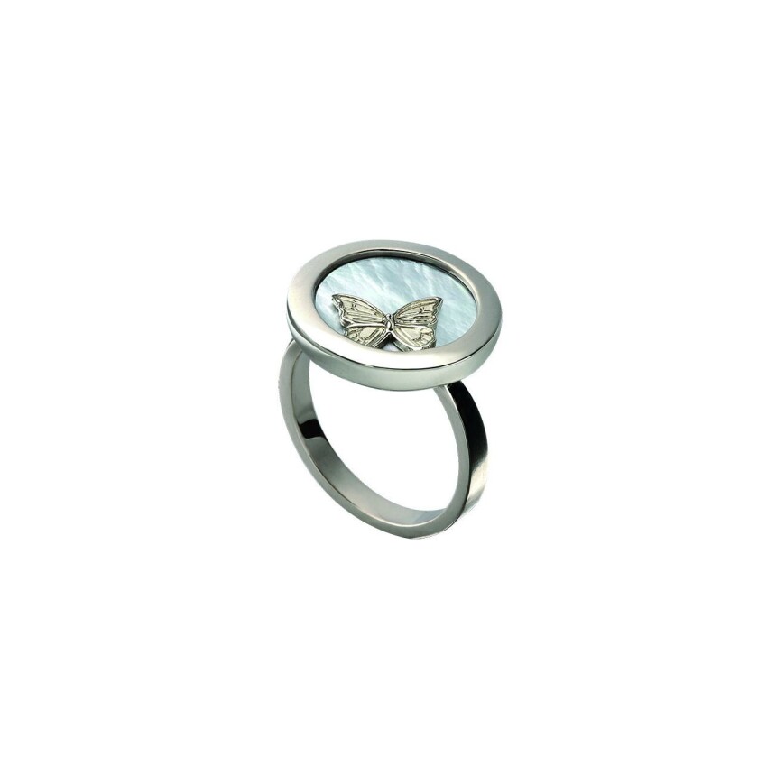 Baile de Mariposas Ring in white gold and mother of pearl