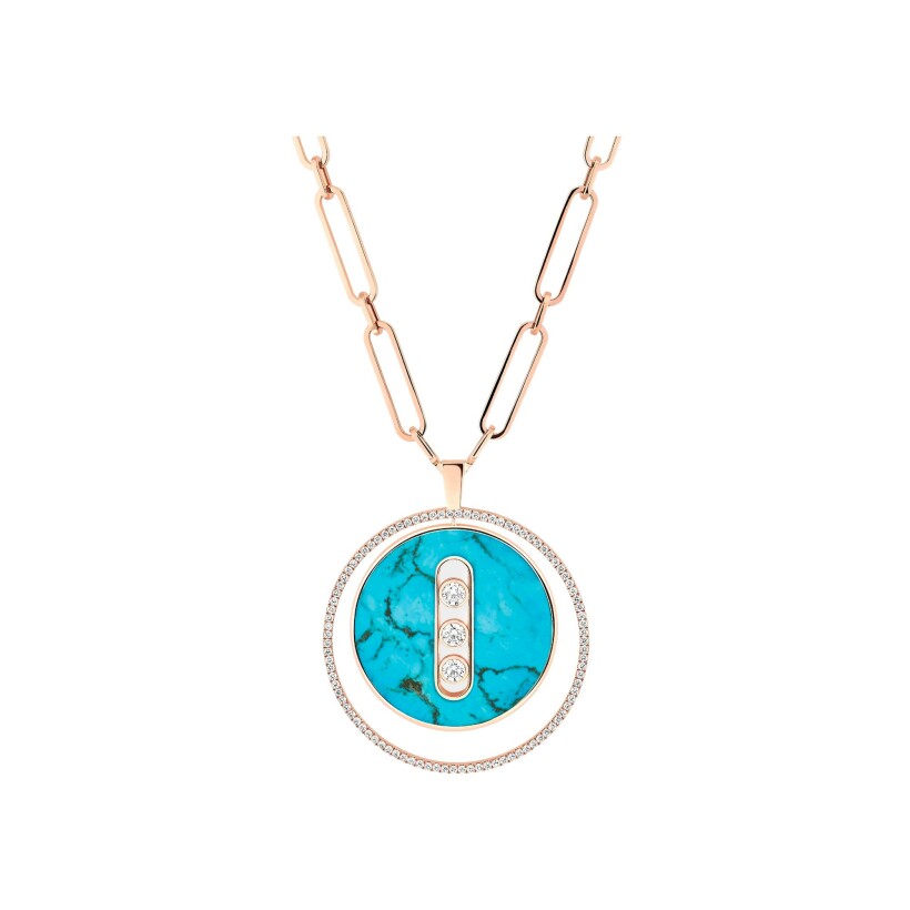 Collier Messika Lucky Move GM en or rose, turquoise et diamants