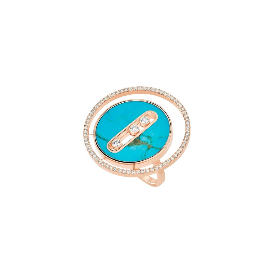Bague Messika Lucky Move GM en or rose, turquoise et diamants