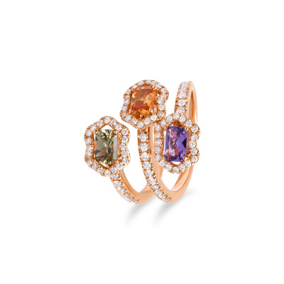 Bague New Miss en or rose, saphirs multicolores et diamants