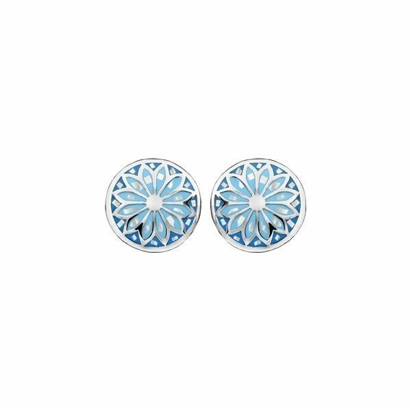 Boucles d'oreilles tige acier ronde stella mia dégradé bleu ciel et nacre blanche