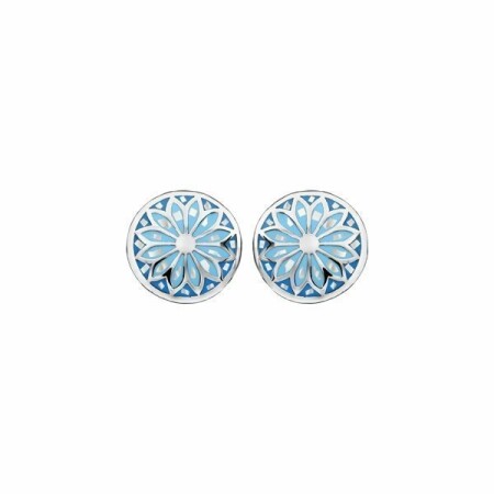 Boucles d'oreilles tige acier ronde stella mia dégradé bleu ciel et nacre blanche