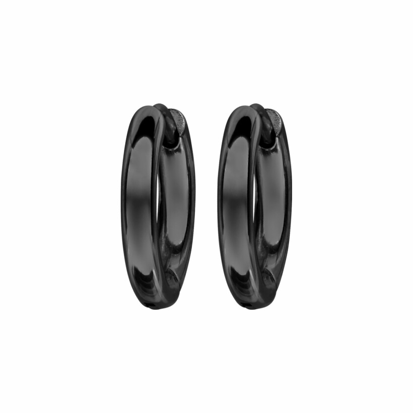 Boucles d'oreilles créoles en acier et pvd noir fil rond 3mm articulée 12mm