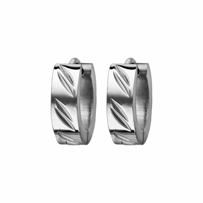 Boucles d'oreilles créoles en acier 5mm articulée lapidé en biais 15mm