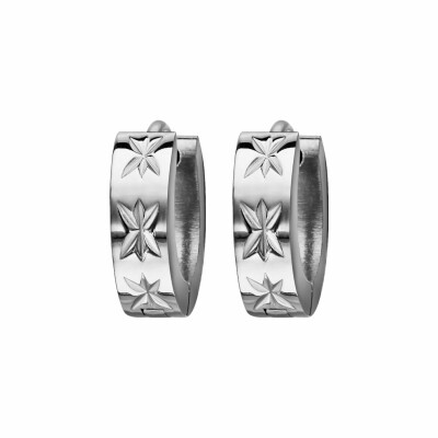 Boucles d'oreilles créoles en acier 4mm articulée diamanté etoile 14mm