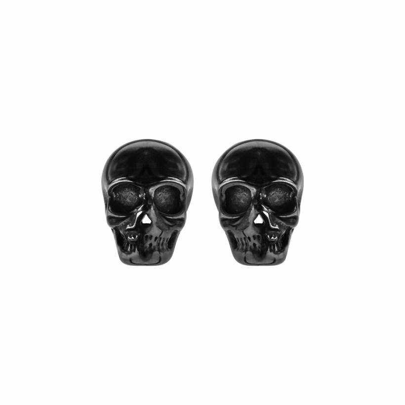 Boucles d'oreilles tige en acier et pvd noir tête de mort