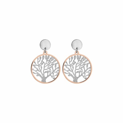 Boucles d'oreilles tige en acier arbre de vie givre contour en métal doré rose