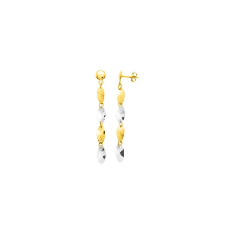 Boucles d'oreilles pendantes en or jaune, or blanc