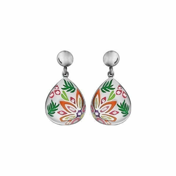 Boucles d'oreilles acier et nacre stella mia forme ovale colibri orange