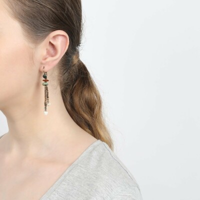 Boucles d'oreilles Nature Bijoux Forest Therapy en métal doré, jaspes, haliotis, agates et cornes