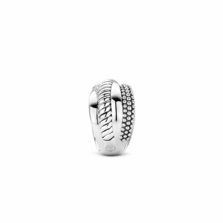 Bague Ti Sento en argent rhodié multi rangs entrelacés et oxydes de zirconium, taille 58