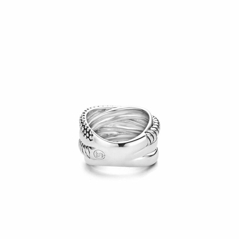 Bague Ti Sento en argent rhodié multi rangs entrelacés et oxydes de zirconium, taille 56