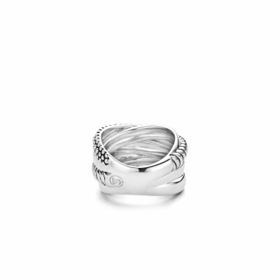 Bague Ti Sento en argent rhodié, multi rangs entrelacés