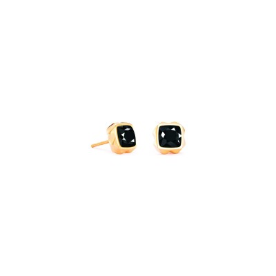 Boucles d'oreilles Coeur de Lion Amulette Spikes Square en acier doré et onyx