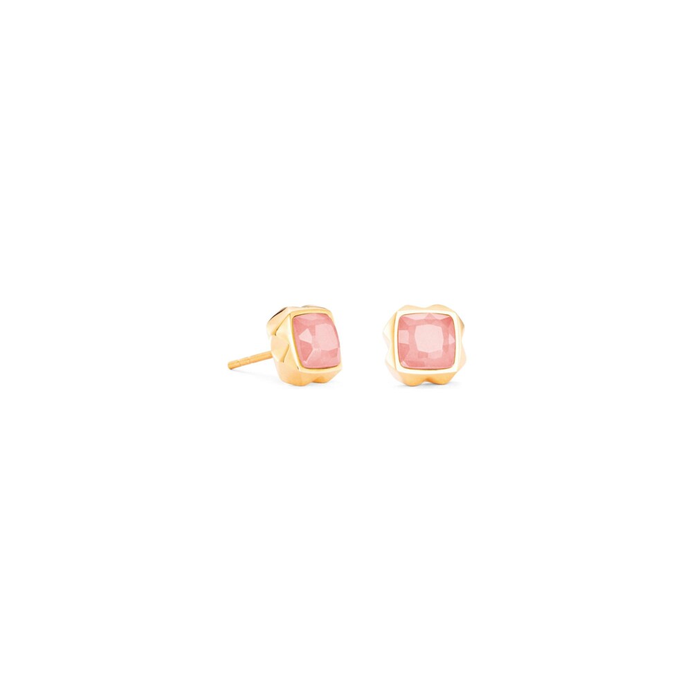 Boucles d'oreilles Coeur de Lion en métal doré et quartz rose