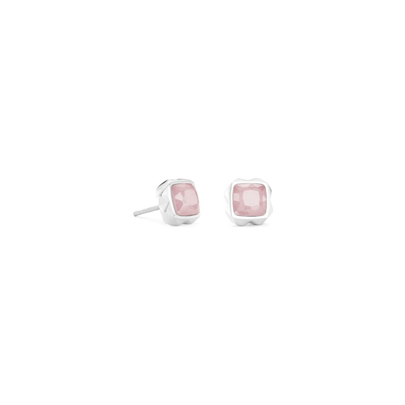 Boucles d'oreilles Coeur de Lion en acier et quartz rose