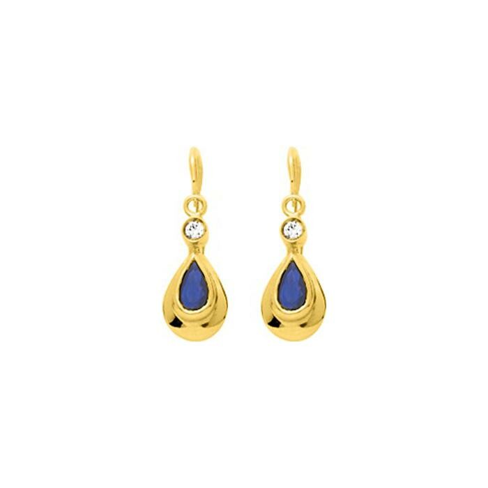 Boucles d'oreilles en or jaune, saphirs et oxydes de zirconium