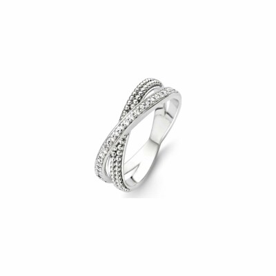 Bague Ti Sento 2 rangs entrelacés en argent rhodié et oxydes de zirconium, taille 54