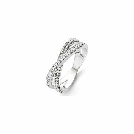 Bague Ti Sento 2 rangs entrelacés en argent rhodié et oxydes de zirconium, taille 56