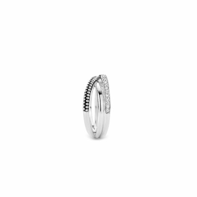 Bague Ti Sento 3 rangs entrelacés en argent rhodié et oxydes de zirconium, taille 56