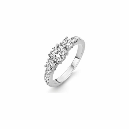 Bague Ti Sento multi rangs en argent rhodié et oxydes de zirconium, taille 54