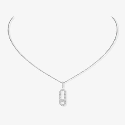 Messika Move Uno L necklace, white gold pave diamonds