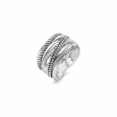 Bague Ti Sento multi rangs en argent et oxydes de zirconium, taille 56