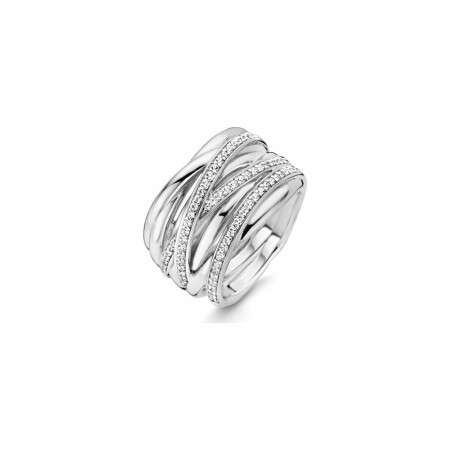 Bague Ti Sento en argent rhodié, multi rangs et zirconiums