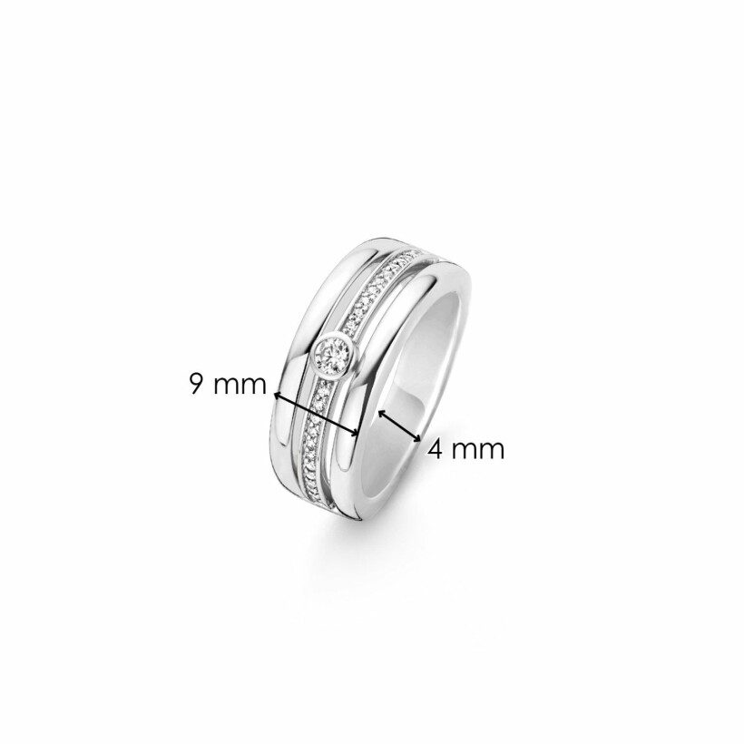 Bague Ti Sento en argent rhodié, 3 rangs et zirconiums