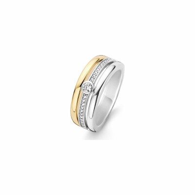 Bague Ti Sento 3 rangs en argent, argent plaqué or jaune et oxydes de zirconium, taille 54