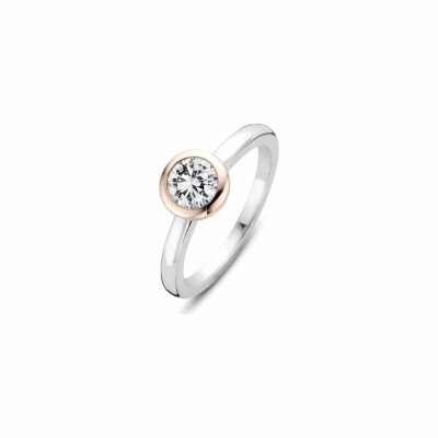 Bague Ti Sento en argent doré rose et oxydes de zirconium, serti clos