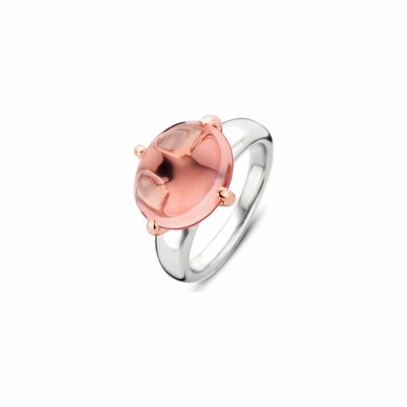 Bague Ti Sento en argent rhodié et pierre synthétique rose, forme bouton de fleur
