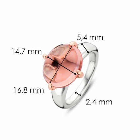 Bague Ti Sento en argent rhodié et pierre synthétique rose, forme bouton de fleur