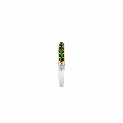 Anneau Ti Sento en argent plaqué or jaune et pierres vert-malachite, serti rail, taille 54