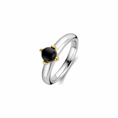 Bague Ti Sento en argent et pierre synthétique noire, serti griffes dorées 