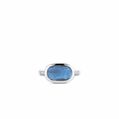 Bague Ti Sento en argent et pierre synthétique bleu foncé ovale, serti clos