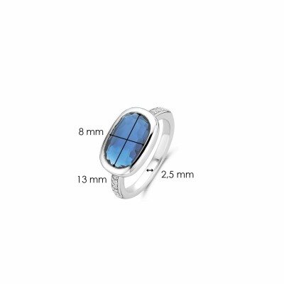 Bague Ti Sento en argent et pierre synthétique bleu foncé ovale, serti clos