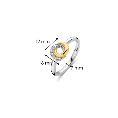 Bague Ti Sento en argent doré, argent plaqué platine et oxydes de zirconium, taille 54