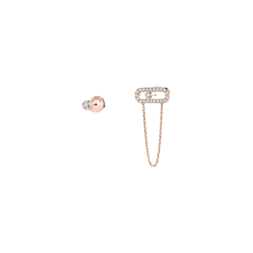 Messika Move Uno earrings, rose gold and diamond stud and chain