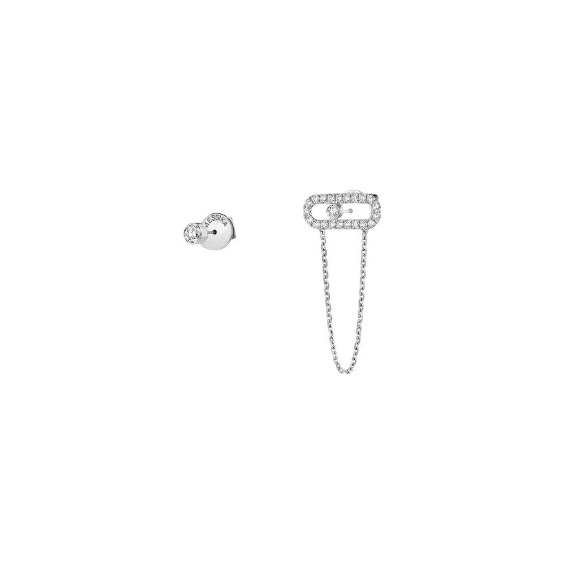 Messika Move Uno earrings, white gold and diamond stud and chain