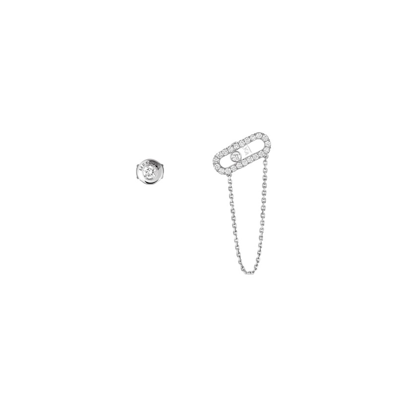 Messika Move Uno earrings, white gold and diamond stud and chain