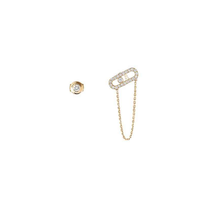 Messika Move Uno earrings, yellow gold and diamond stud and chain