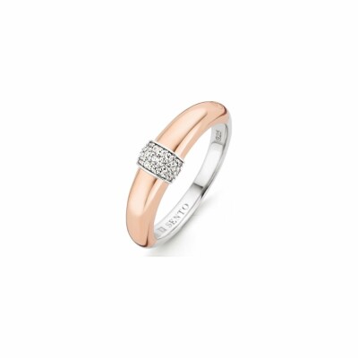 Bague anneau Ti Sento en argent rhodié doré rose, pavage